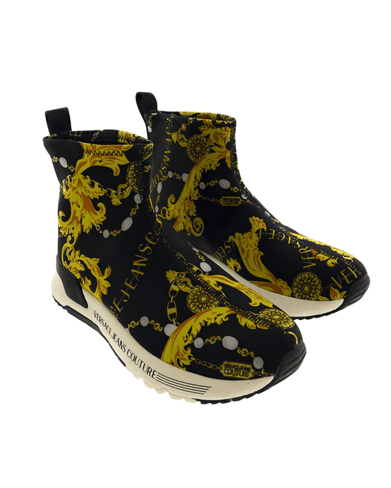 Versace Jeans Couture Womens Baroque Sock  Sneakers Black/Gold.-EU37