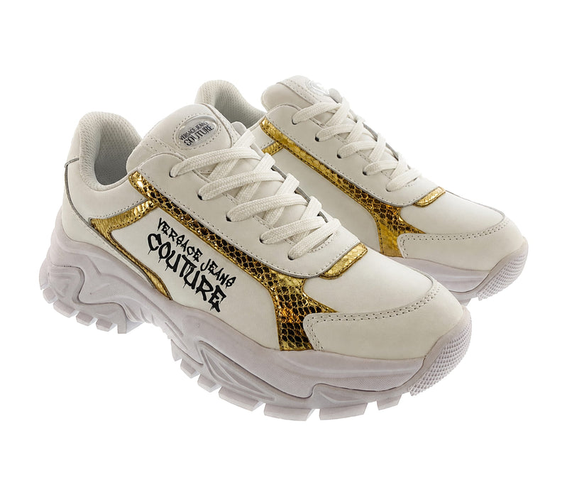 Versace Jeans Couture Womens Women's White & Gold Chunky Sneakers