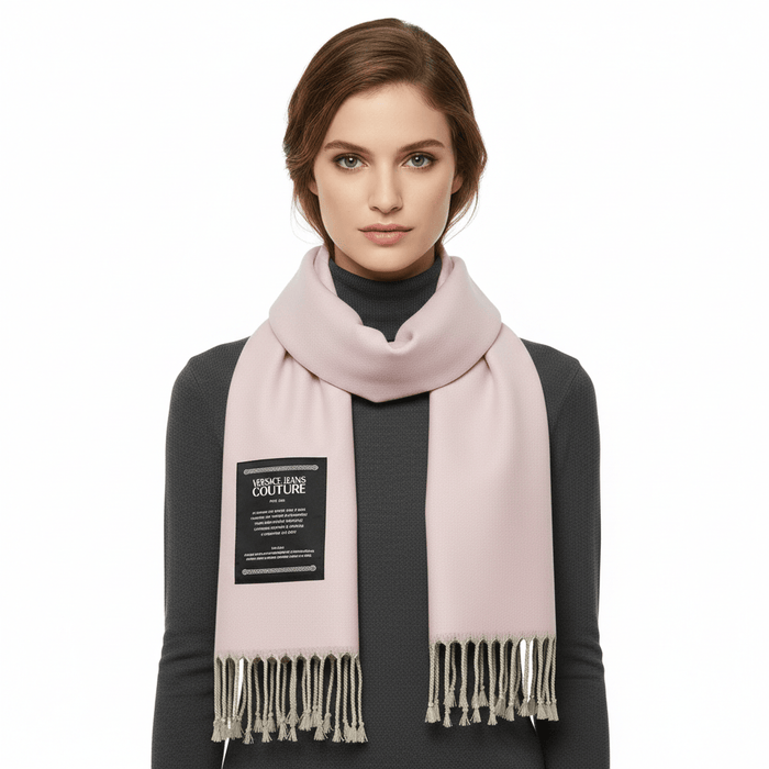 Versace Jeans Couture Light Pink Signature Label Fringe Fashion Scarf