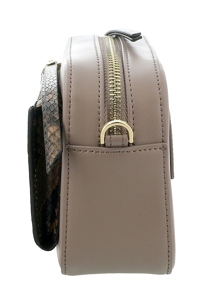 Roberto Cavalli Class Taupe Snakeskin Textured Susan Small Belt Bag / Shoulder Bag