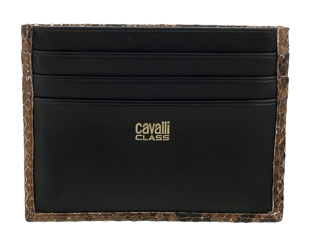 Roberto Cavalli Class Taupe Millie Deluxe Snake Textured Credit Card Holder