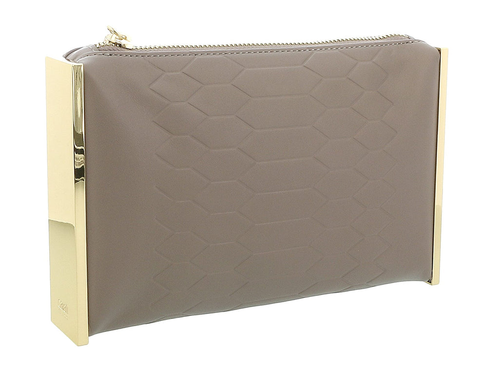 Roberto Cavalli Class Taupe Embossed Cleo Pouch Clutch