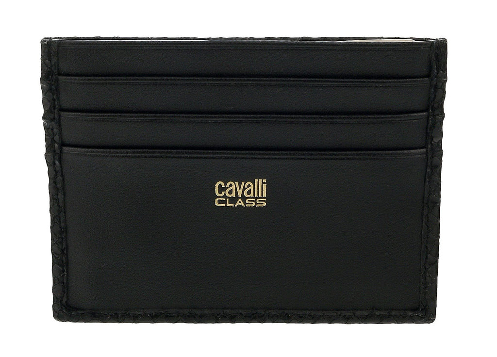 Roberto Cavalli Class Metal Black Lizzard Embossed Cleo Credit Card Holder