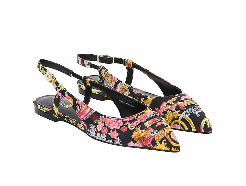 Versace Jeans Couture Fantasy Floral  Printed Pointed Toe Slingback Flats -9