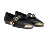 Versace Jeans Couture  Pointed Gold Cap Toe  Flats-