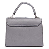 Tosca Blu Grey Small Pon Pon Faux Fur Flap Top Handle Bag