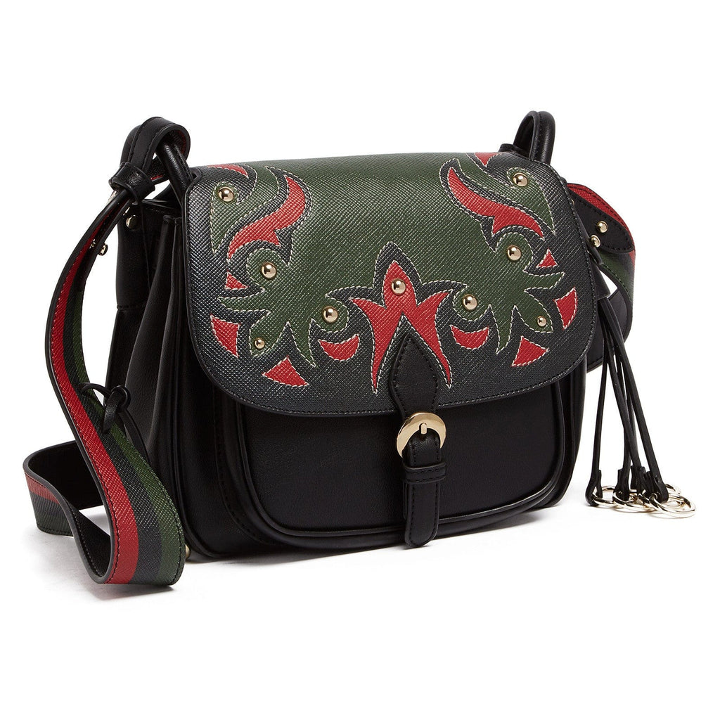 Tosca Blu Black/Red  Medium Western Applique Shoulder Bag
