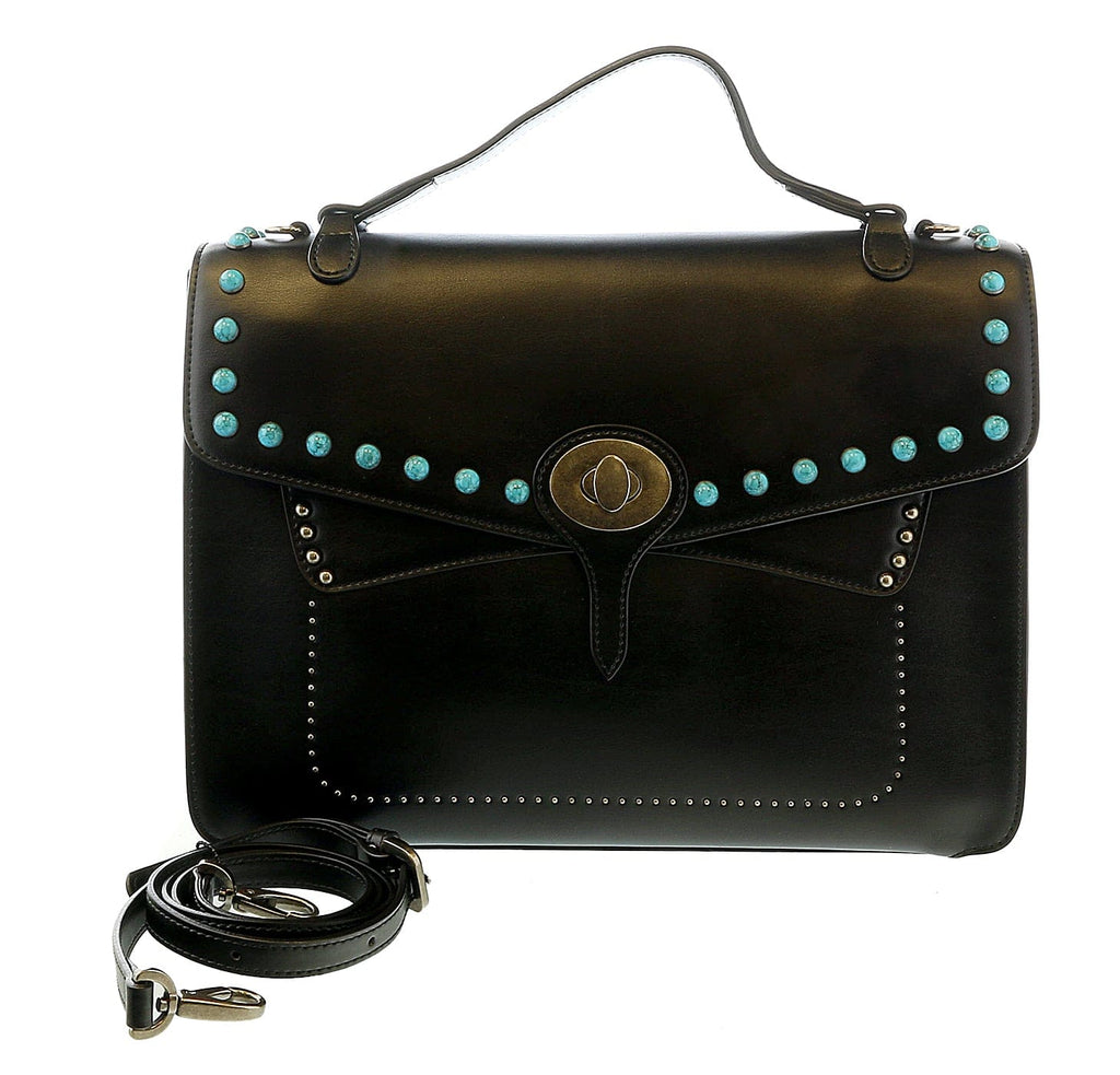 Tosca Blu Black Small Western Inspired Beaded  Flap Top Handle Bag