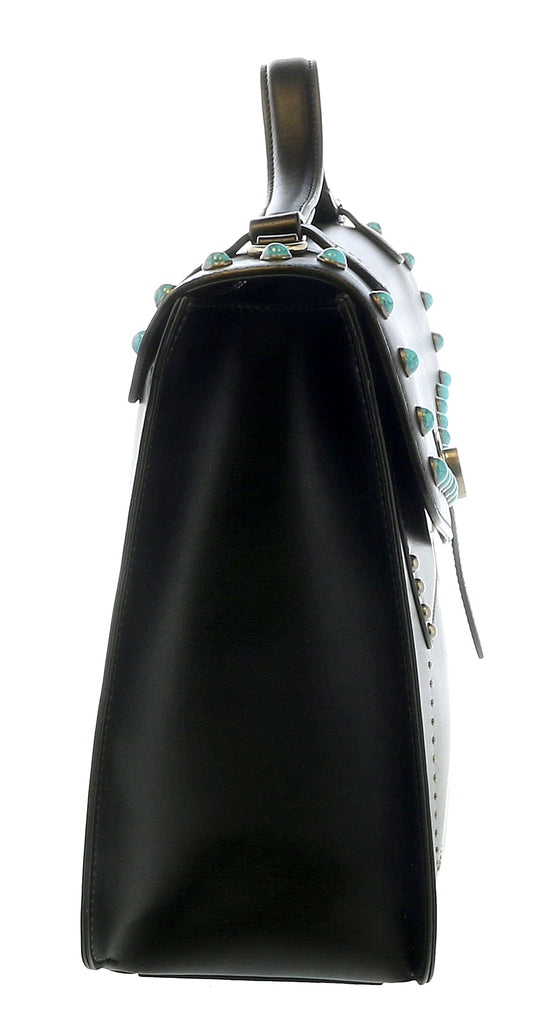 Tosca Blu Black Small Western Inspired Beaded  Flap Top Handle Bag