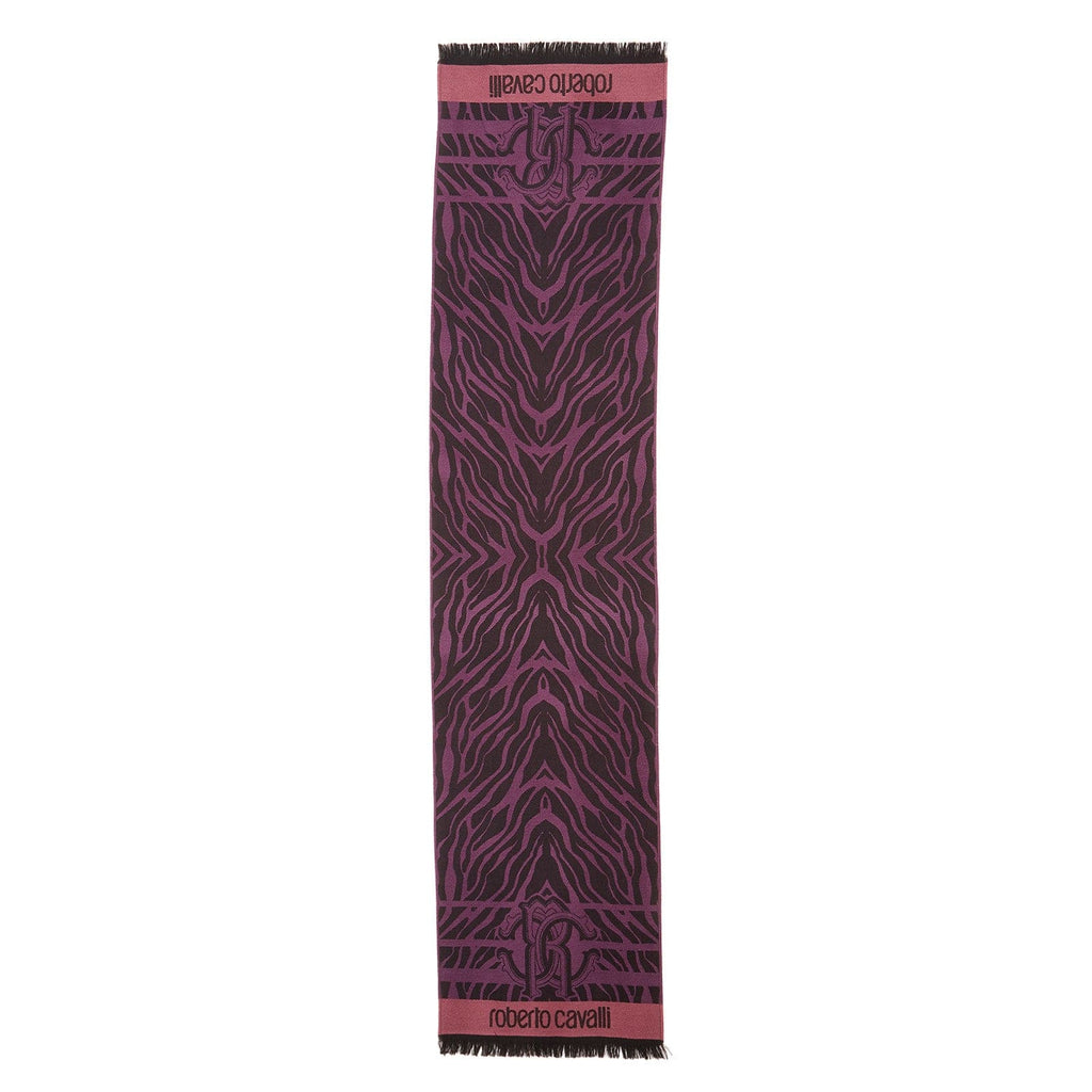 Roberto Cavalli ESZ057 03000 Purple Wool Blend Tiger Print Mens Scarf