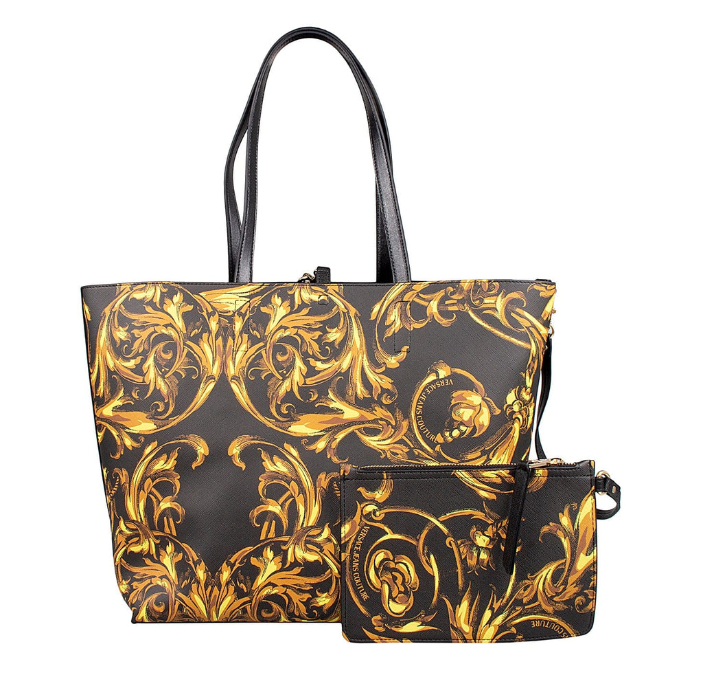 Versace Jeans Couture Black/Gold  Floral Reversible Signature Shopper Tote Bag
