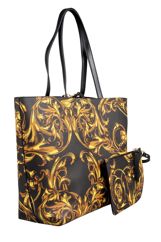 Versace Jeans Couture Black/Gold  Floral Reversible Signature Shopper Tote Bag