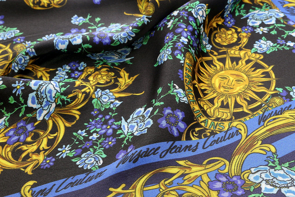 Versace Jeans Couture Fantasy Floral Print Black/Blue Pure Silk Scarf