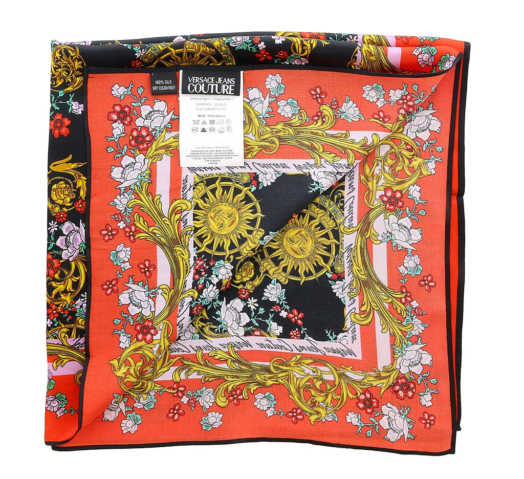 Versace Jeans Couture Fantasy Floral Print Black/Red Pure Silk Scarf