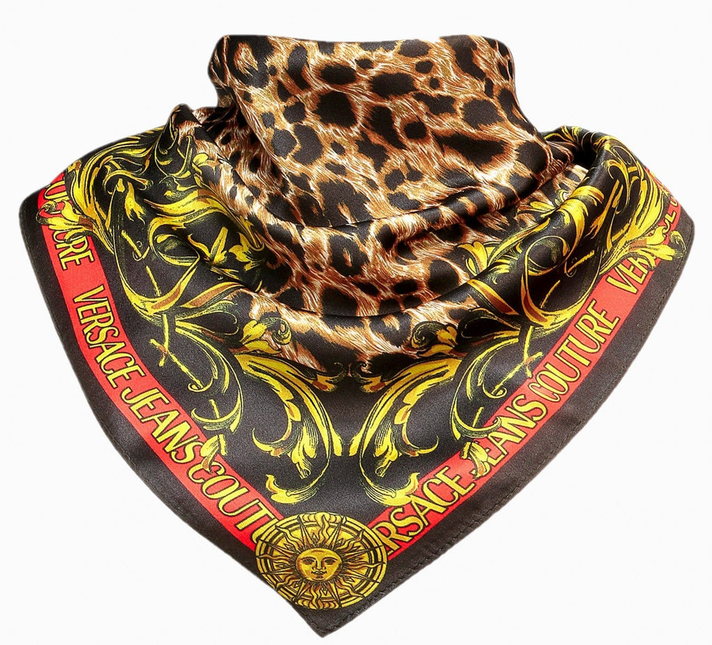 Versace Jeans Couture Animal Print Beige/Black Pure Silk Scarf