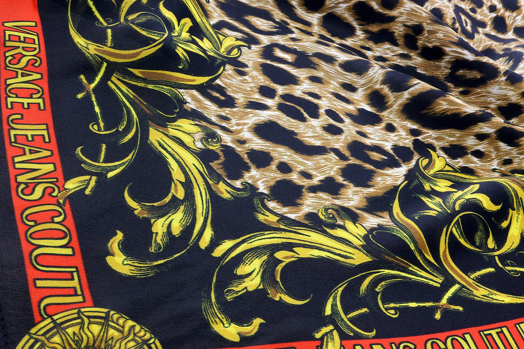 Versace Jeans Couture Animal Print Beige/Black Pure Silk Scarf