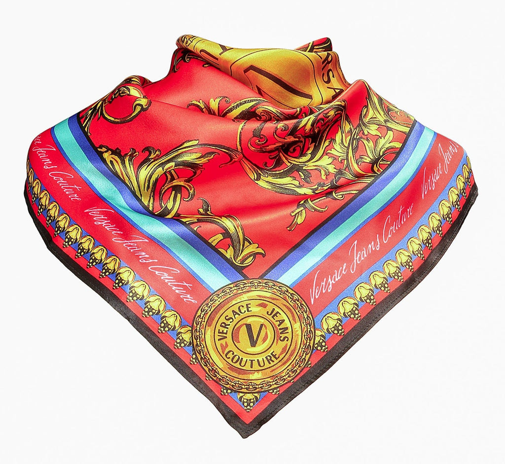Versace Jeans Couture Baroque Print Poppy/Gold Pure Silk Scarf