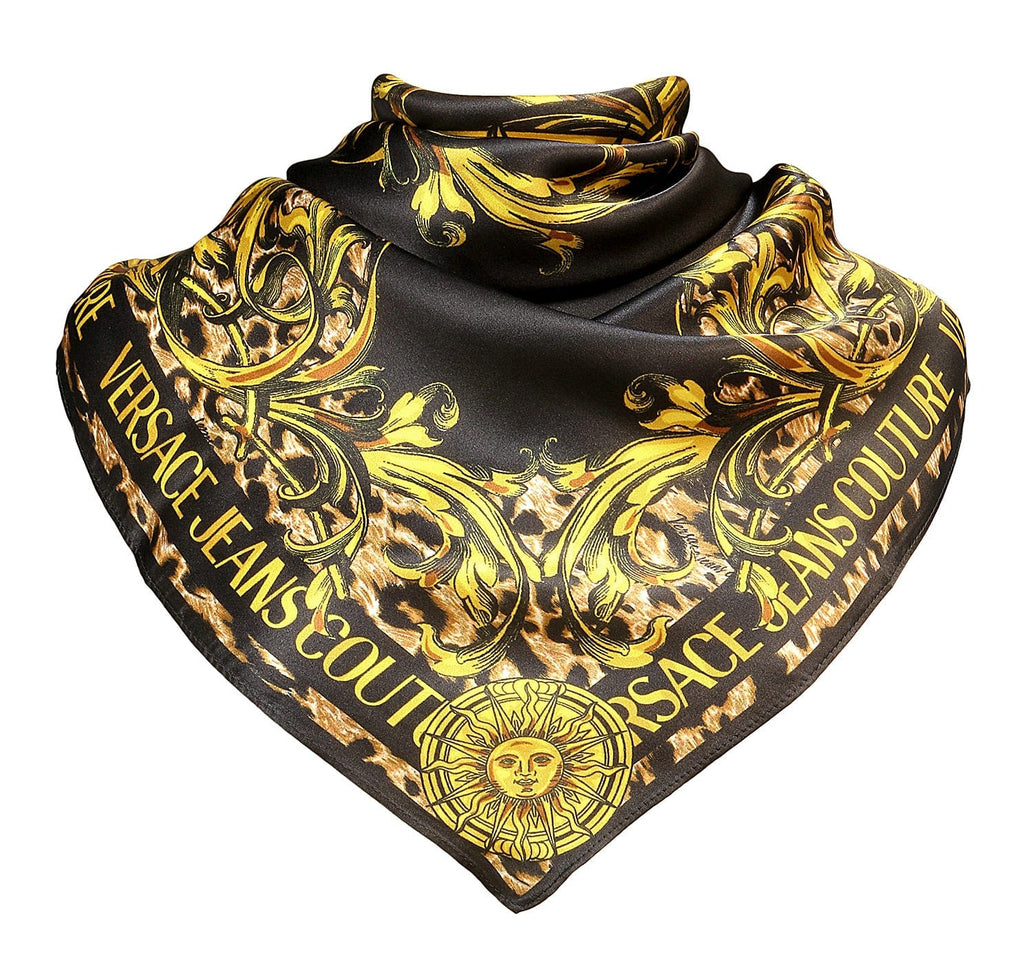 Versace Jeans Couture Baroque Print Square Black/Gold Pure Silk Scarf