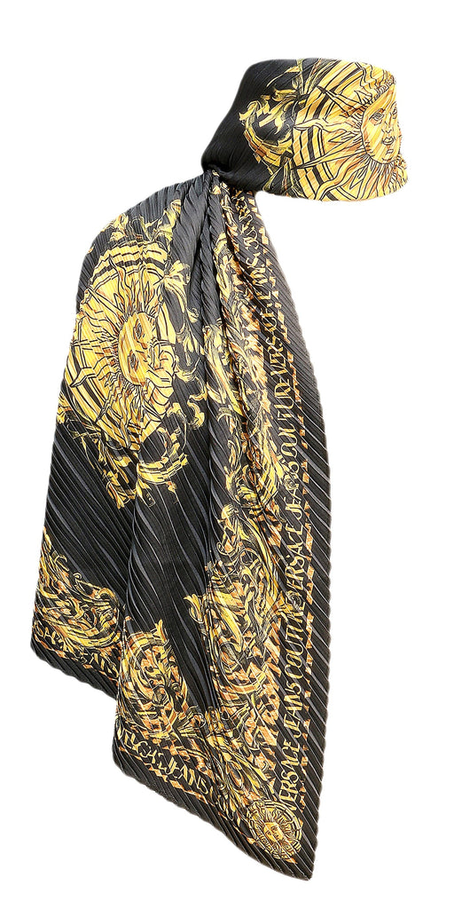 Versace Jeans Couture Baroque Print Pleated Long Black/Gold Scarf