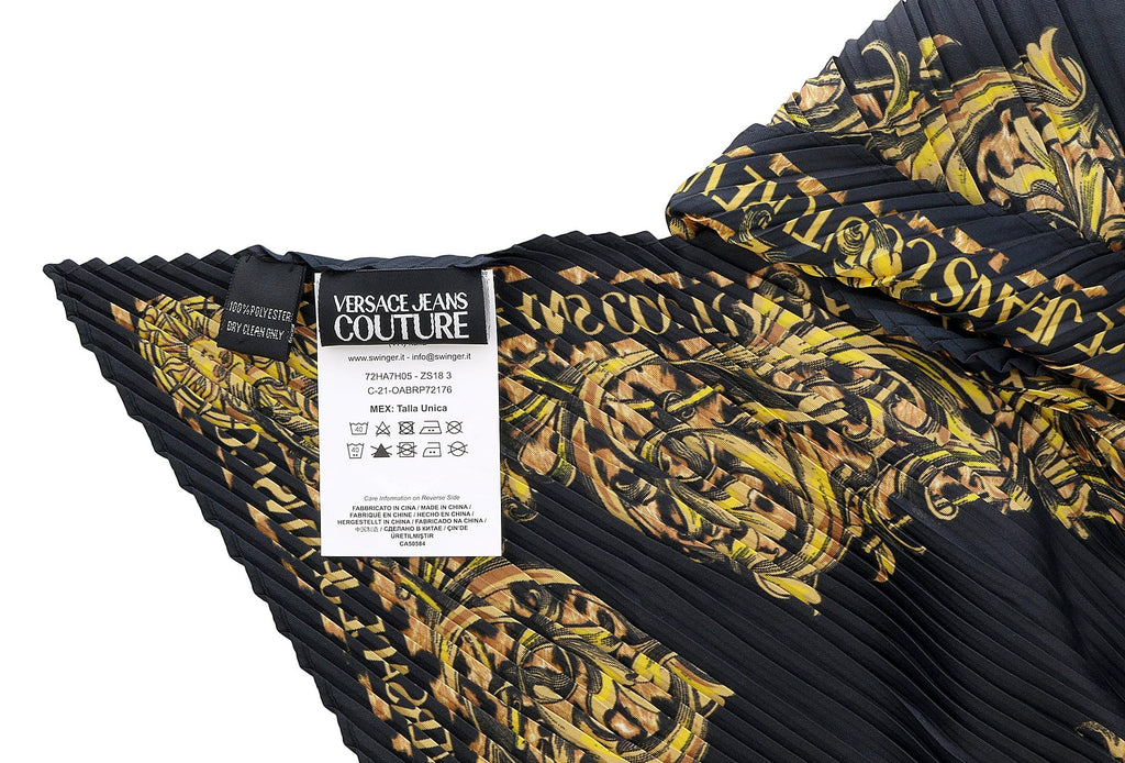 Versace Jeans Couture Baroque Print Pleated Long Black/Gold Scarf