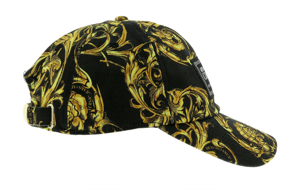 Versace Jeans Couture Black Gold  Baroque Print Baseball Cap-One Size