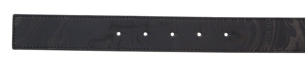 Versace Jeans Couture Black Leather Matte Baroque Print Signature Buckle-Adjustable Reversible Belt
