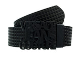 Versace Jeans Couture Black Leather Textured Print Signature Buckle-Adjustable Reversible Belt