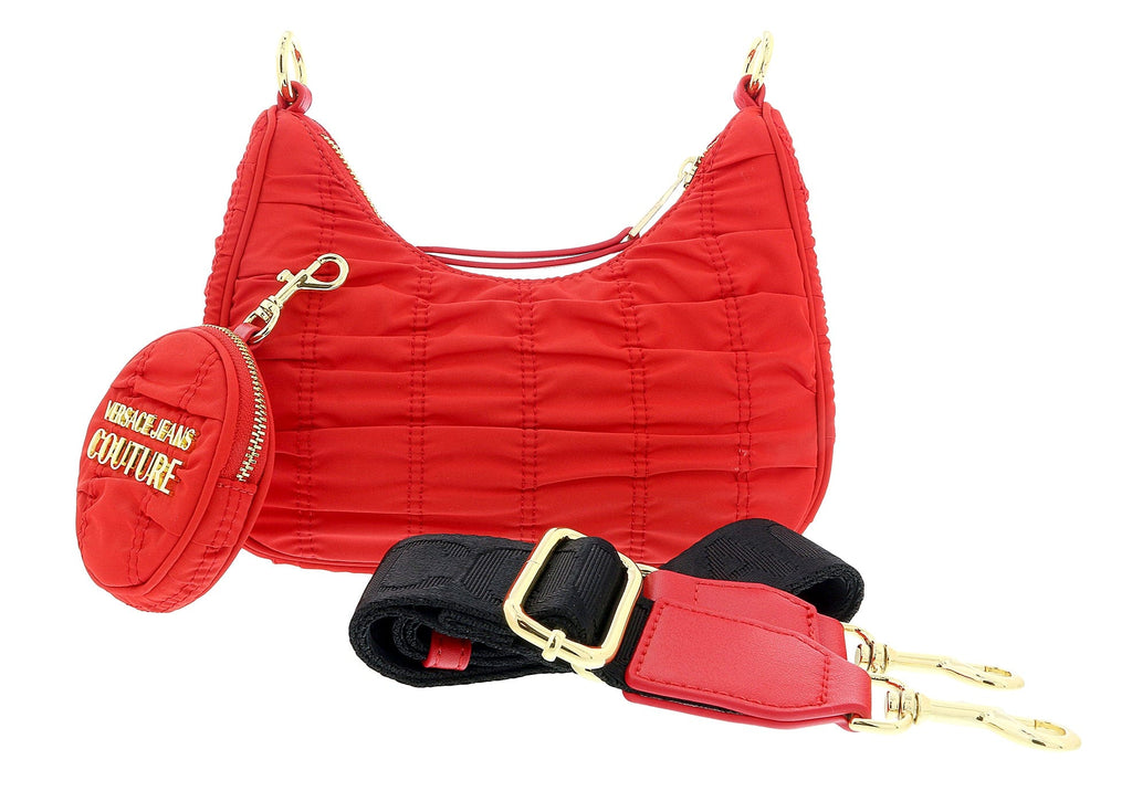 Versace Jeans Couture Red Medium Ruched Nylon Moon Shoulder Bag with C
