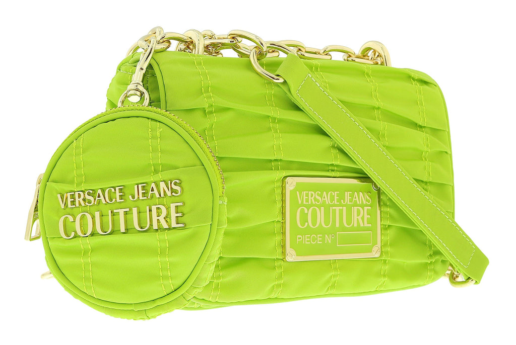 Versace Jeans Couture Lime Green Medium Ruched Nylon Shoulder Bag with Coin Purse