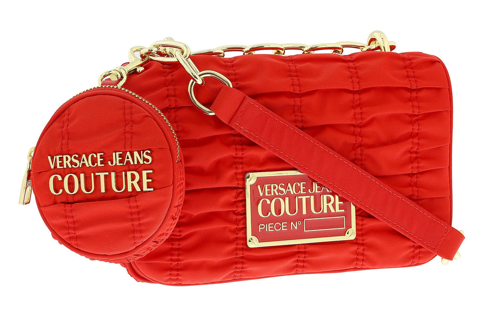 Versace Jeans Couture Red Medium Ruched Nylon Shoulder Bag with Coin Purse