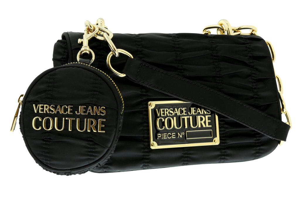Versace Jeans Couture Black Medium Ruched Nylon Shoulder Bag with Coin Purse