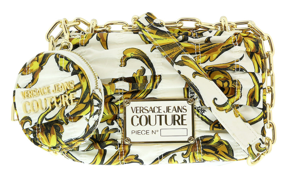 Versace Jeans Couture White/Gold Medium Ruched Nylon Shoulder Bag with Coin Purse