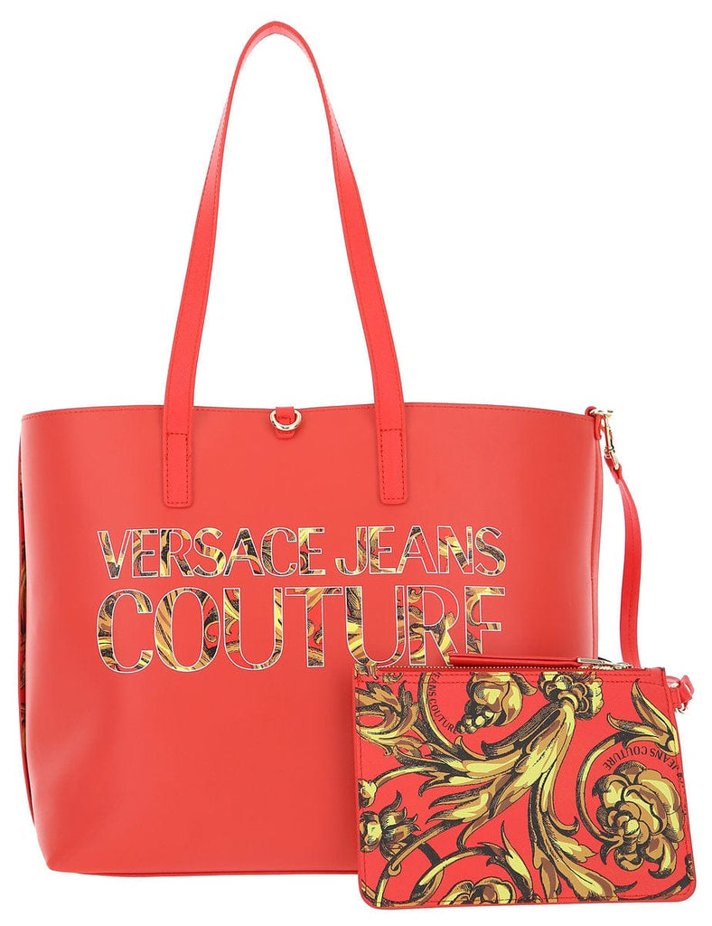 Versace Jeans Couture Red Baroque Print Reversible Signature Shopper Tote Bag