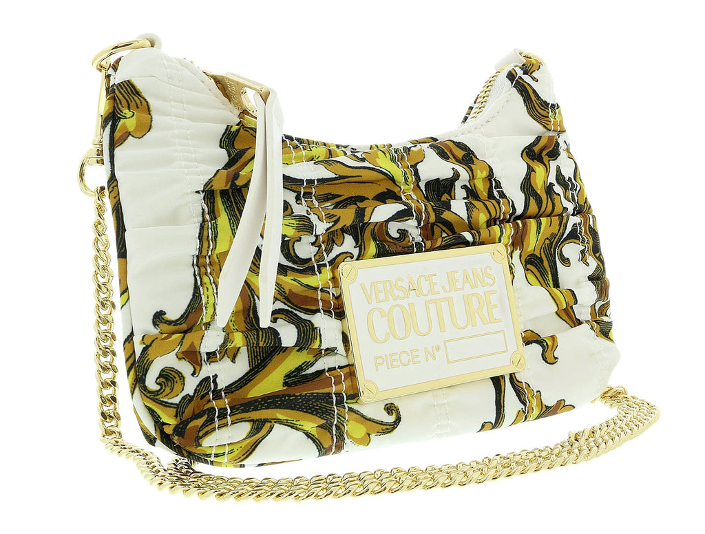 Versace Jeans Couture White/Gold Mini Boho Ruched Nylon Crossbody Bag