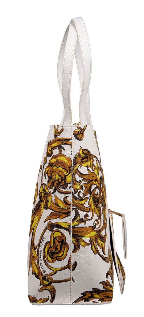 Versace Jeans Couture White Floral Reversible Signature Shopper Tote Bag
