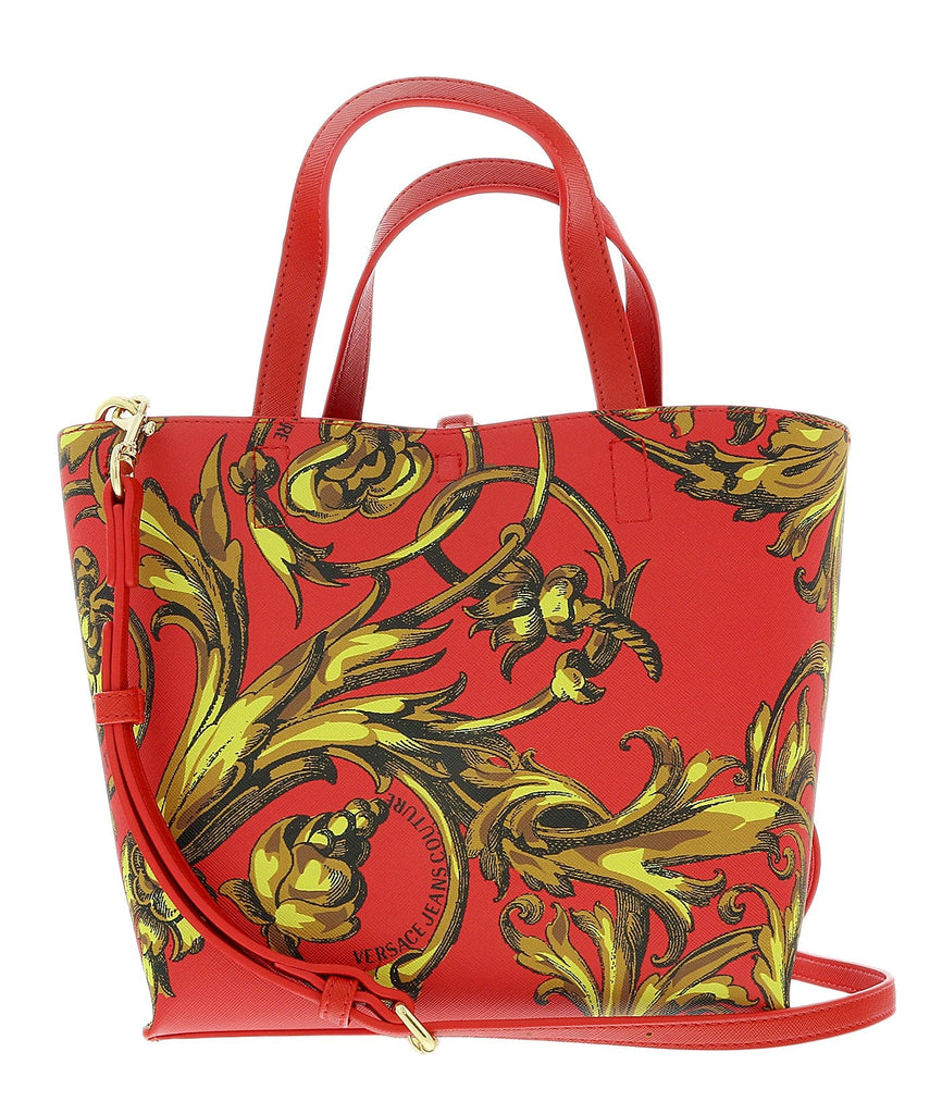 Versace Jeans Couture Red Baroque Print Reversible Signature Shopper Tote Bag