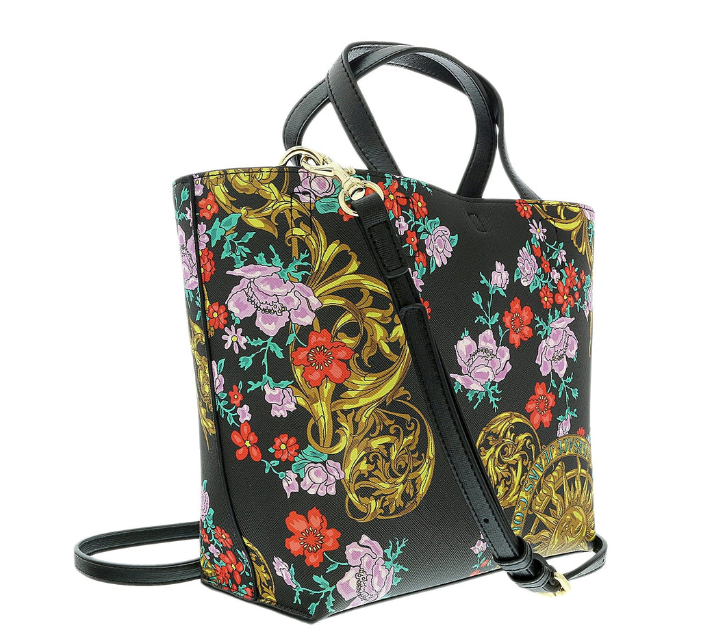 Versace Jeans Couture Black Floral Reversible Signature Shopper Tote Bag