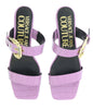 Versace Jeans Couture Lavender Kitten Heel Strappy Baroque Buckle Mules