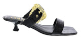 Versace Jeans Couture Black Kitten Heel Strappy Baroque Buckle Mules