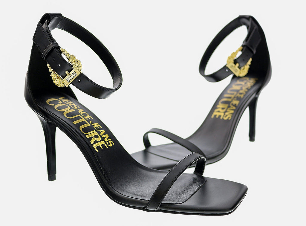 Versace Jeans Couture Black High Heel Ankle Strap Sandal