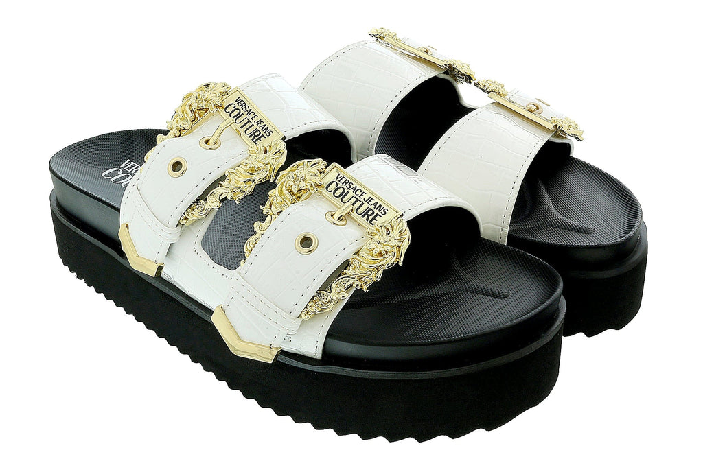 Versace Jeans Couture White Baroque Buckle Beach Sandal -6