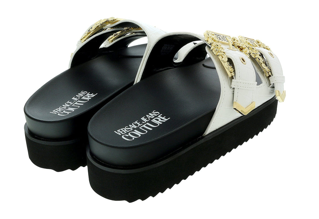 Versace Jeans Couture White Baroque Buckle Beach Sandal -