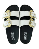 Versace Jeans Couture White Baroque Buckle Beach Sandal -