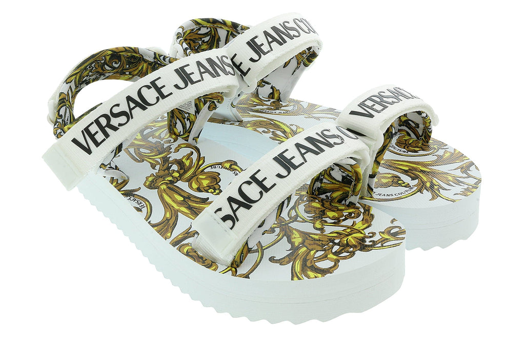 Versace Jeans Couture White Gold Baroque Trek Beach Sandals -