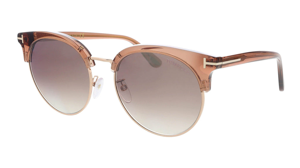Tom Ford   Shiny Light Brown Semi-Rimless Round Sunglasses