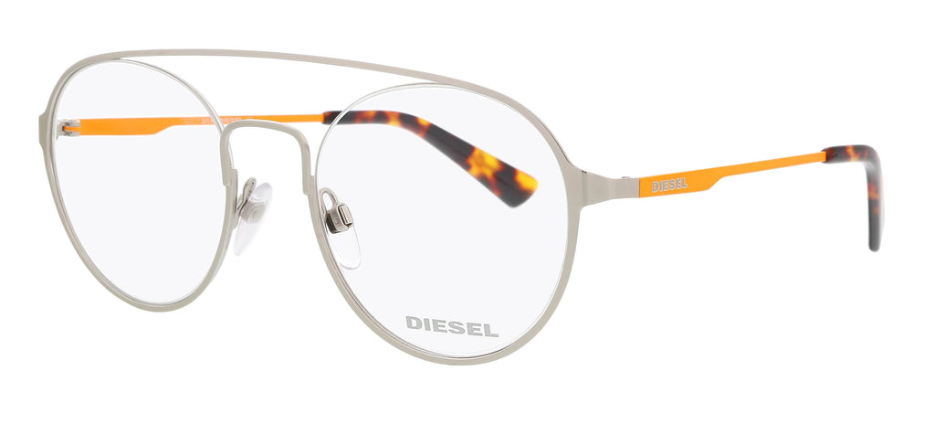 Diesel  Matte Palladium Semi-Rimless Round Eyeglasses