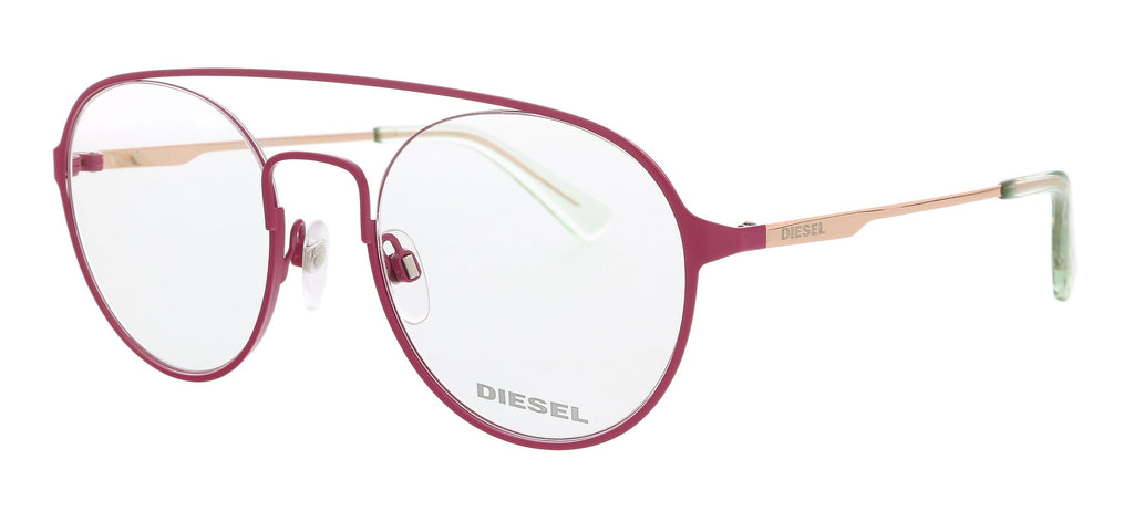 Diesel  Matte Pink Semi-Rimless Round Eyeglasses