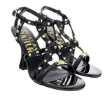 Versace Jeans Couture Black High Heel Gold Spike Sandals-