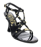 Versace Jeans Couture Black High Heel Gold Spike Sandals-