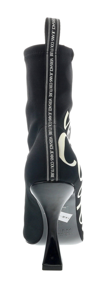 Versace Jeans Couture Black High Heel Signature Print Ankle Boots-